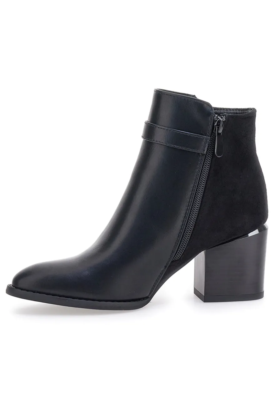 Schwarze Stiefelette mit Blockabsatz und silberner Schelle THE FIRST 487