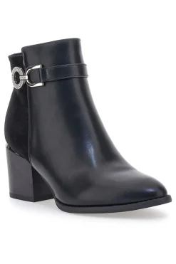 Schwarze Stiefelette mit Blockabsatz und silberner Schelle THE FIRST 487