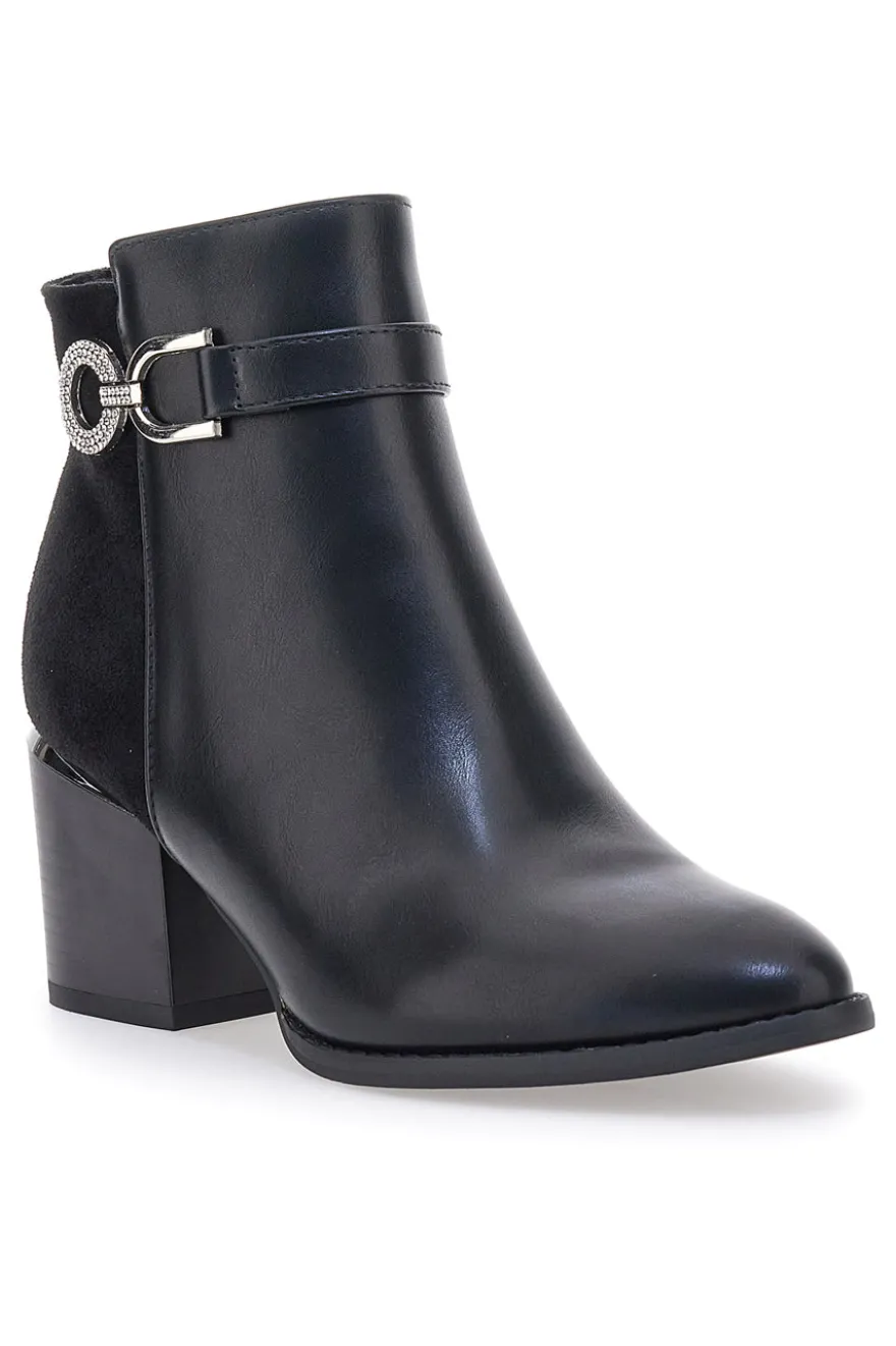 Schwarze Stiefelette mit Blockabsatz und silberner Schelle THE FIRST 487