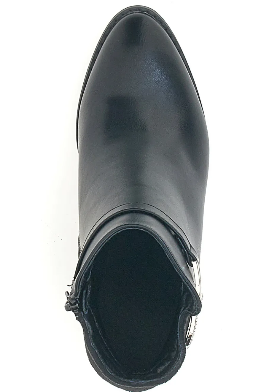 Schwarze Stiefelette mit Blockabsatz und silberner Schelle THE FIRST 487