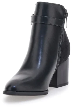 Schwarze Stiefelette mit Blockabsatz und silberner Schelle THE FIRST 487