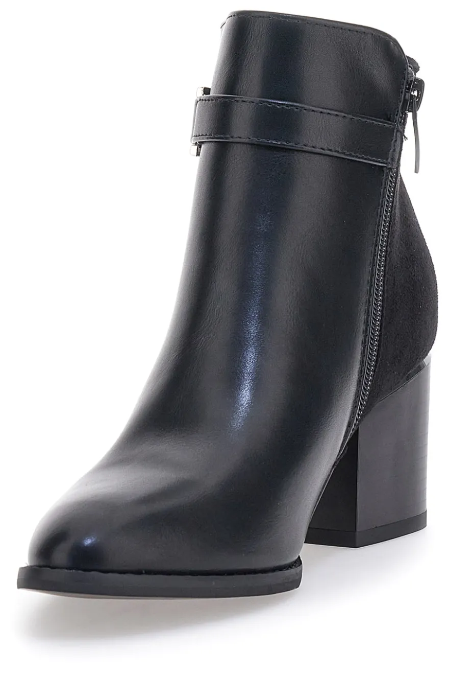 Schwarze Stiefelette mit Blockabsatz und silberner Schelle THE FIRST 487