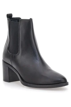 Schwarze Stiefeletten aus echtem Leder mit breitem Absatz und elastischen Einsätzen Pittarello Klasse 873240
