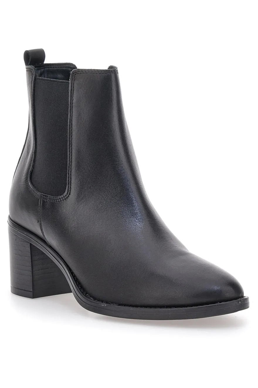 Schwarze Stiefeletten aus echtem Leder mit breitem Absatz und elastischen Einsätzen Pittarello Klasse 873240