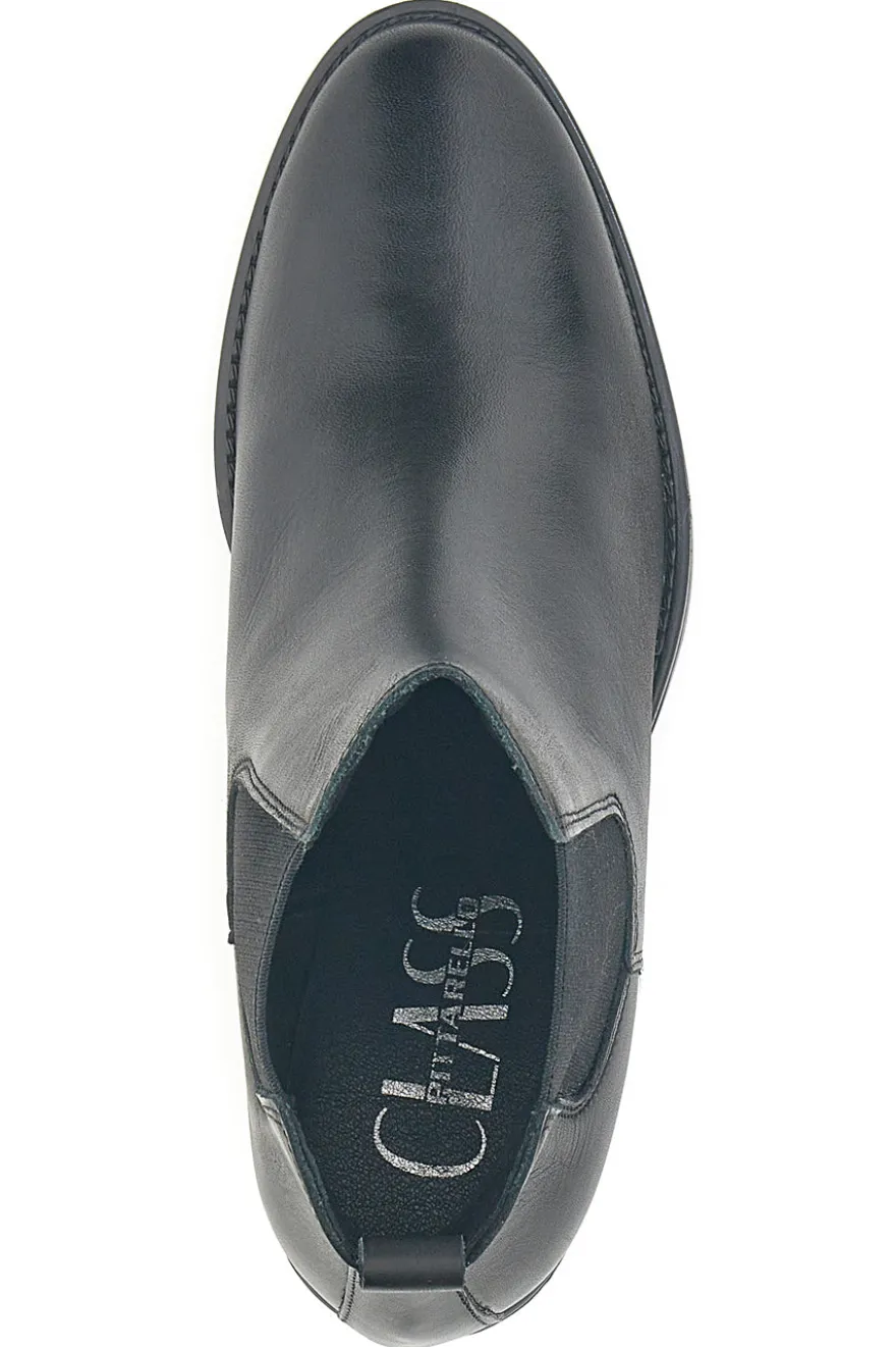Schwarze Stiefeletten aus echtem Leder mit breitem Absatz und elastischen Einsätzen Pittarello Klasse 873240