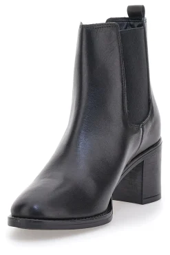Schwarze Stiefeletten aus echtem Leder mit breitem Absatz und elastischen Einsätzen Pittarello Klasse 873240