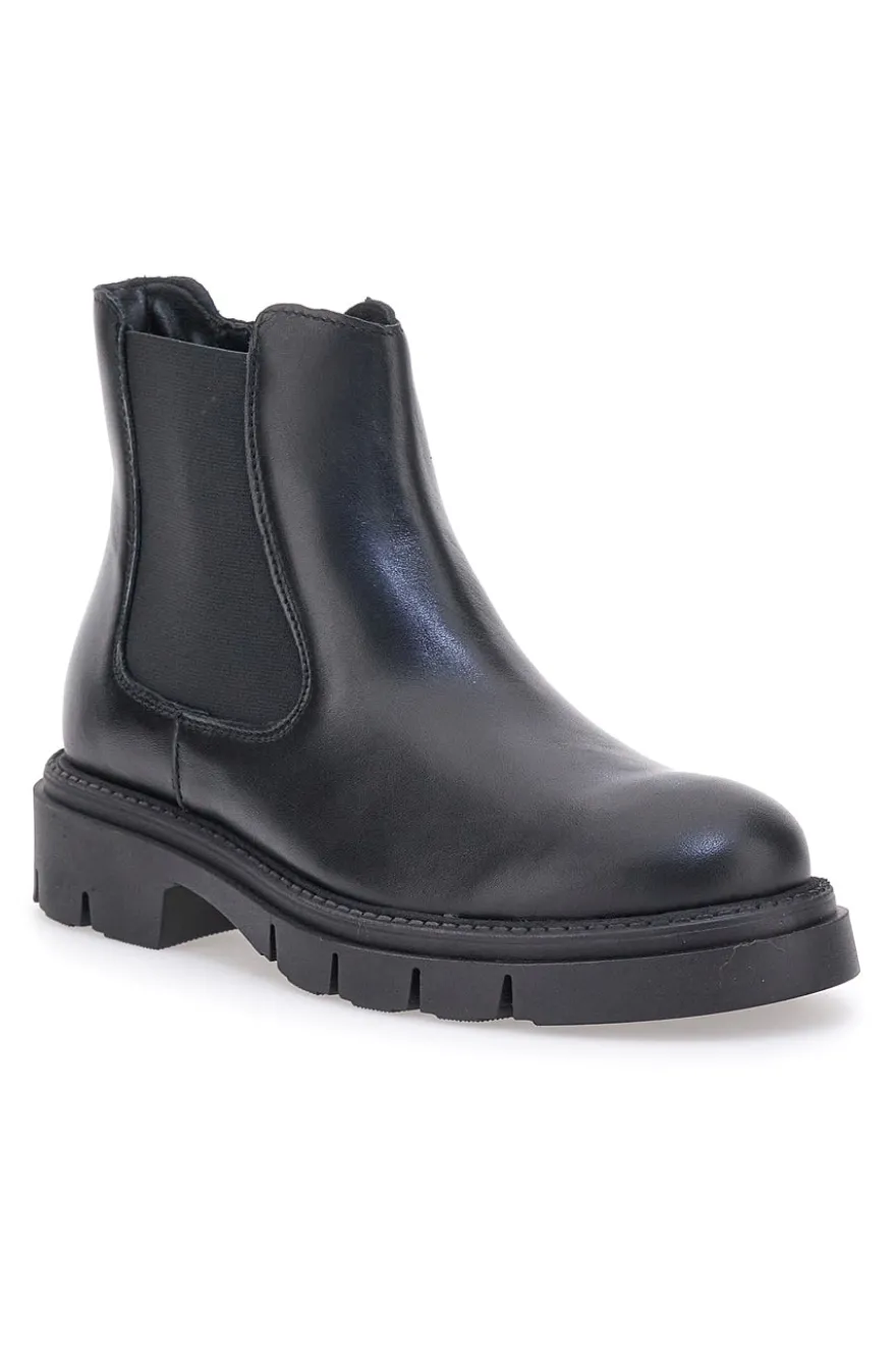 Schwarze Stiefeletten aus echtem Leder mit seitlichem Gummizug PITTARELLO GLAM 2546019