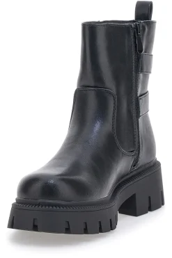 Schwarze Stiefeletten mit seitlichen Schnallen und hoher Profilsohle THE FIRST 501