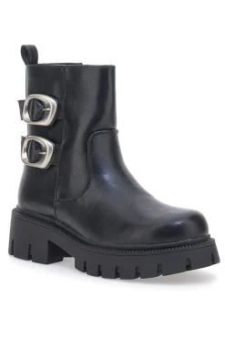 Schwarze Stiefeletten mit seitlichen Schnallen und hoher Profilsohle THE FIRST 501