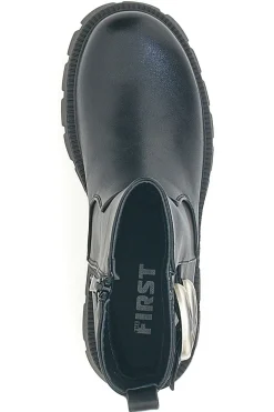 Schwarze Stiefeletten mit seitlichen Schnallen und hoher Profilsohle THE FIRST 501