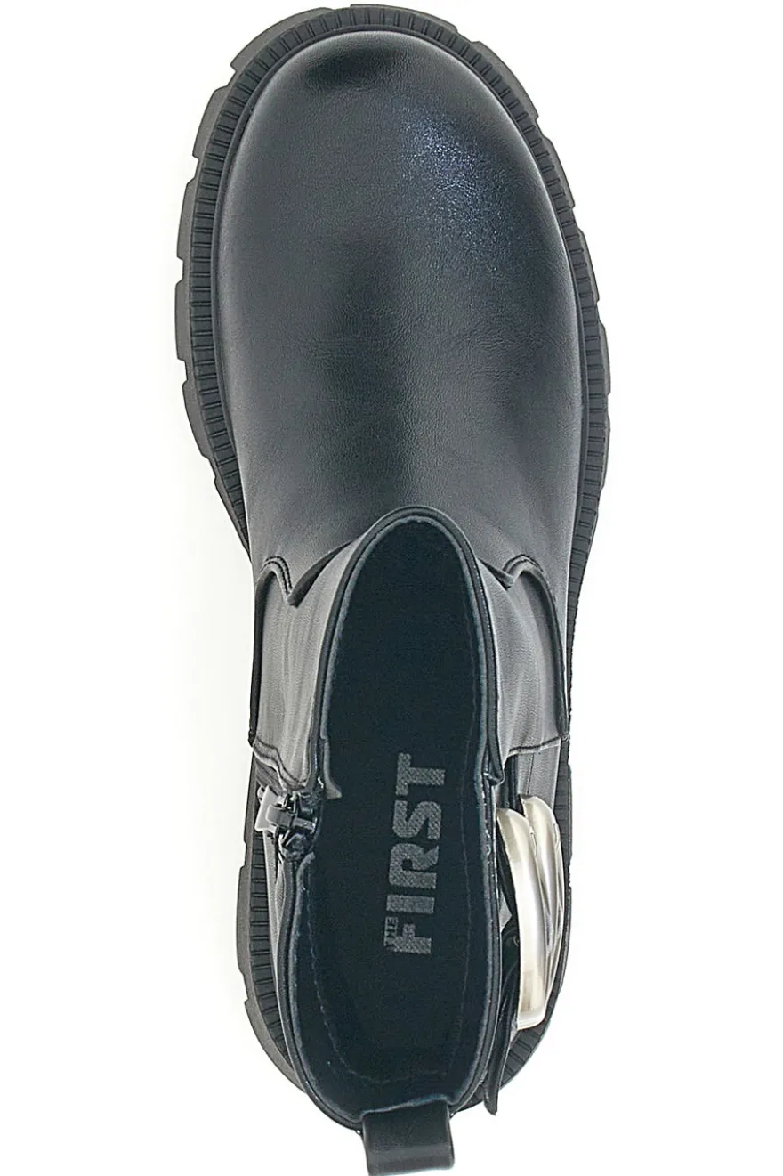 Schwarze Stiefeletten mit seitlichen Schnallen und hoher Profilsohle THE FIRST 501