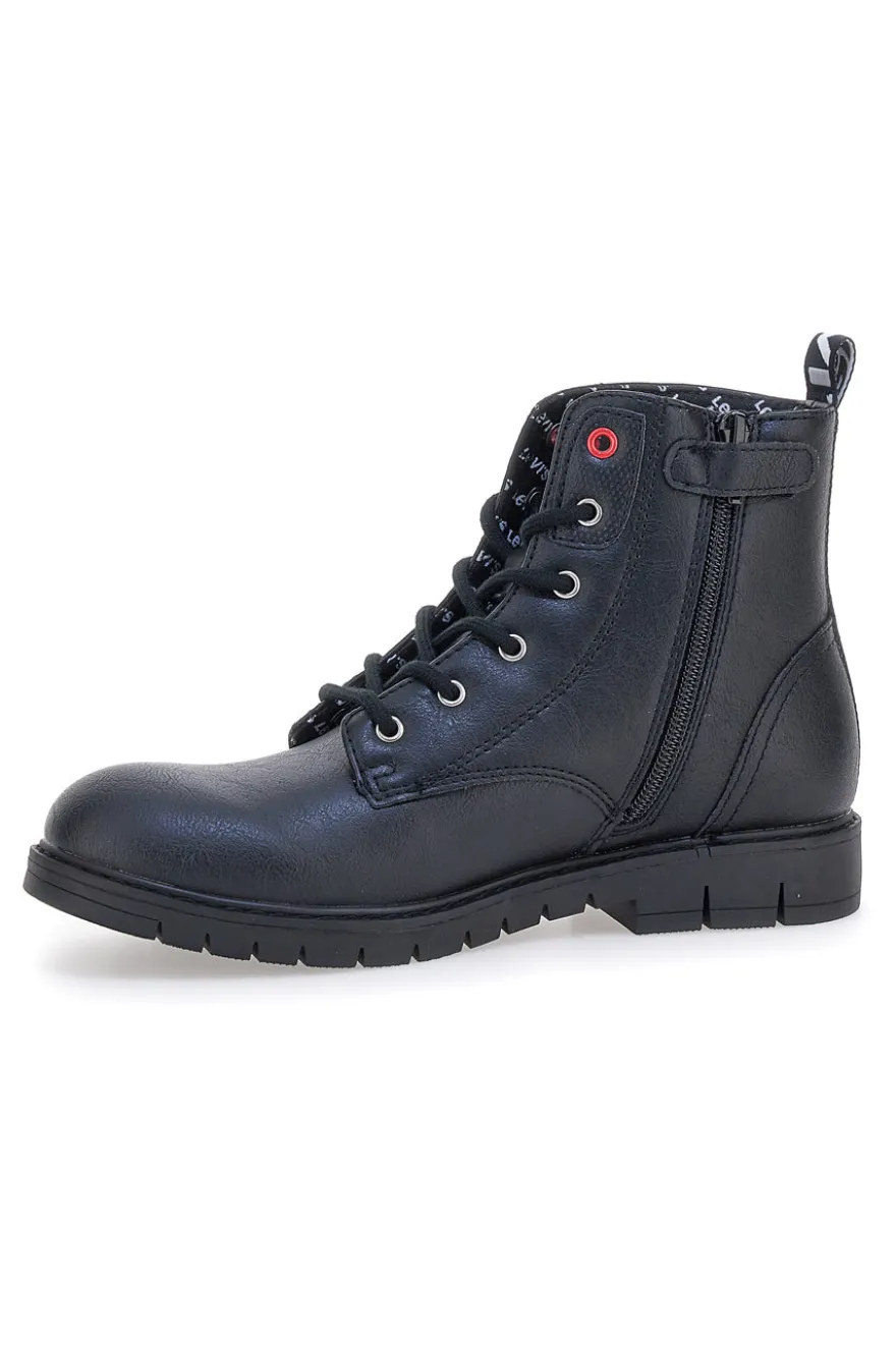 Schwarze Stiefeletten mit seitlichem Reißverschluss und Levi's VPHI0098S-Logodetails