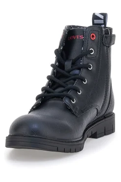 Schwarze Stiefeletten mit seitlichem Reißverschluss und Levi's VPHI0098S-Logodetails