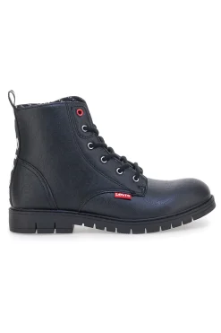 Schwarze Stiefeletten mit seitlichem Reißverschluss und Levi's VPHI0098S-Logodetails