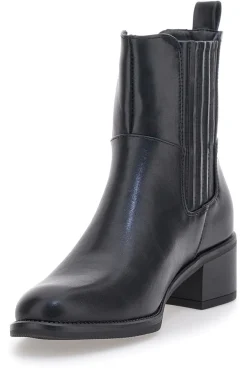 Schwarze Stiefeletten mit strukturiertem Seitenband und mittlerem Absatz Pittarello-Kapsel BT251152002