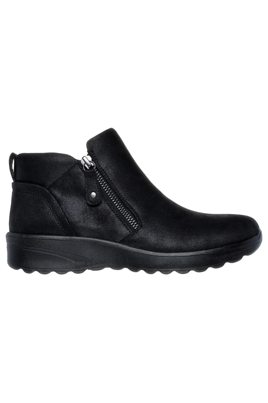 Schwarze Stiefeletten mit Reißverschluss und Memory Foam Skechers Lovely Vibe Fall In Bloom