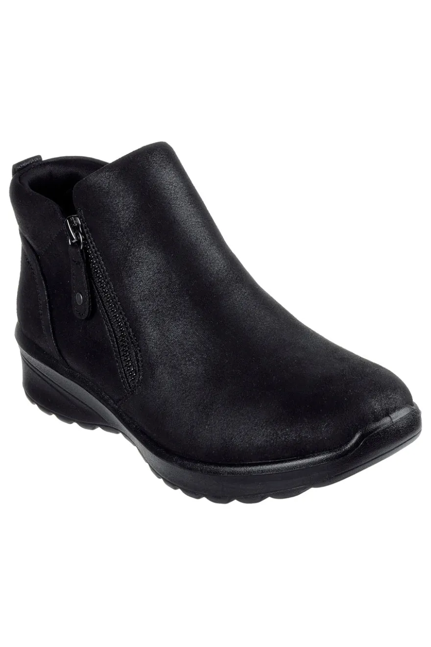 Schwarze Stiefeletten mit Reißverschluss und Memory Foam Skechers Lovely Vibe Fall In Bloom