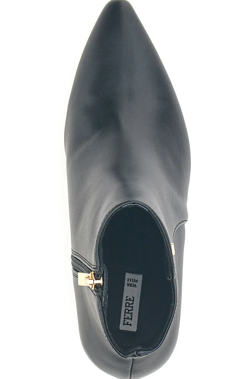 Schwarze Stiefeletten mit spitzer Spitze und Blockabsatz Ferré F536C641