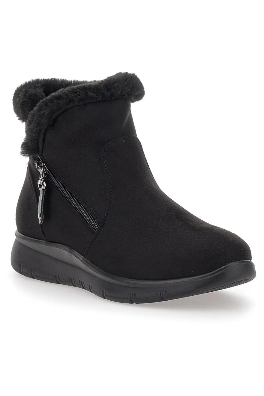 Schwarze Stiefeletten mit schwarzem Fell und Reißverschluss CAFE' COST 41950