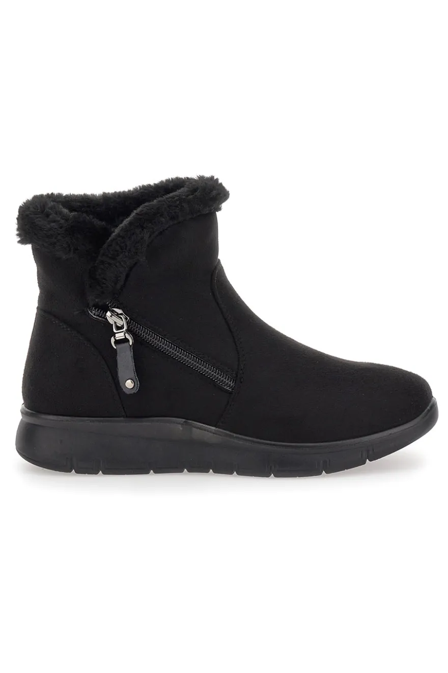 Schwarze Stiefeletten mit schwarzem Fell und Reißverschluss CAFE' COST 41950