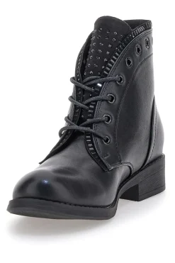Schwarze Stiefeletten The First P630 mit Ton-in-Ton-Nieten