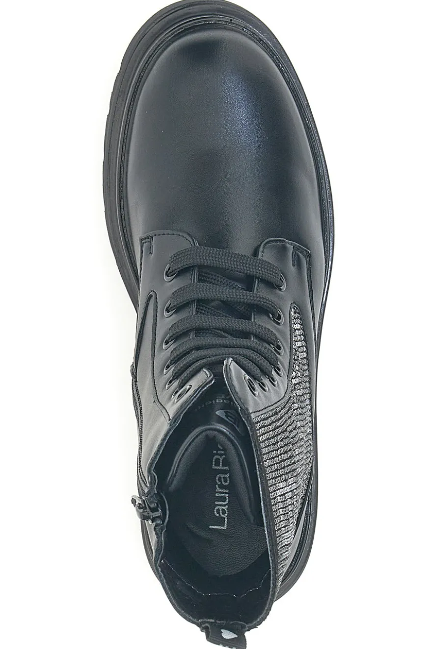 Schwarze Stiefeletten von Laura Biagiotti (Modell L97109502) mit Strasssteinen an den Seiten.