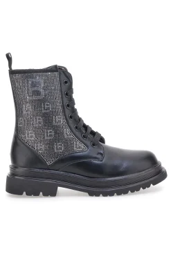 Schwarze Stiefeletten von Laura Biagiotti (Modell L97109502) mit Strasssteinen an den Seiten.