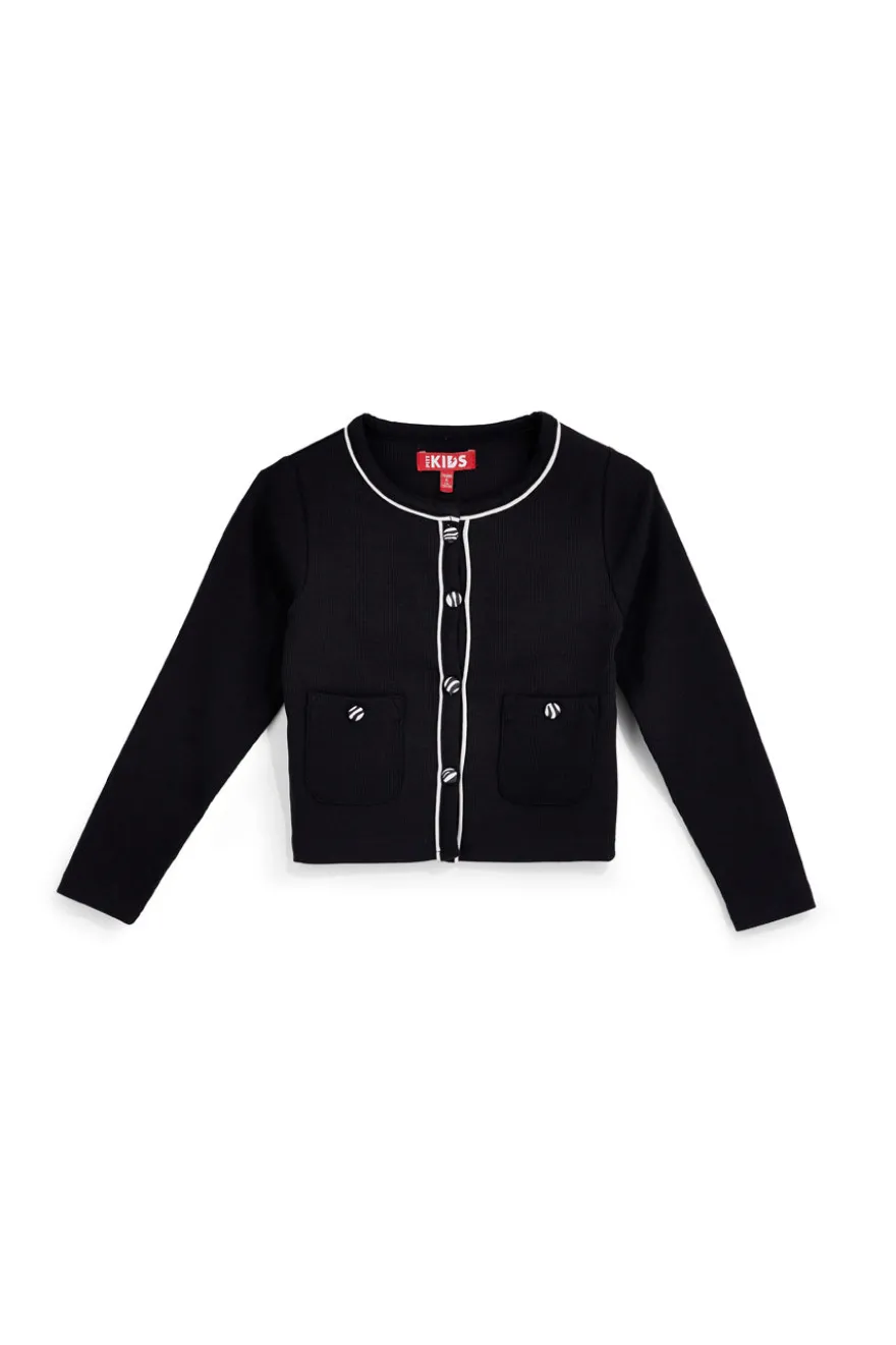 Schwarze Strickjacke mit kontrastierenden Profilen Pitt Kinder PT-G-F-9036