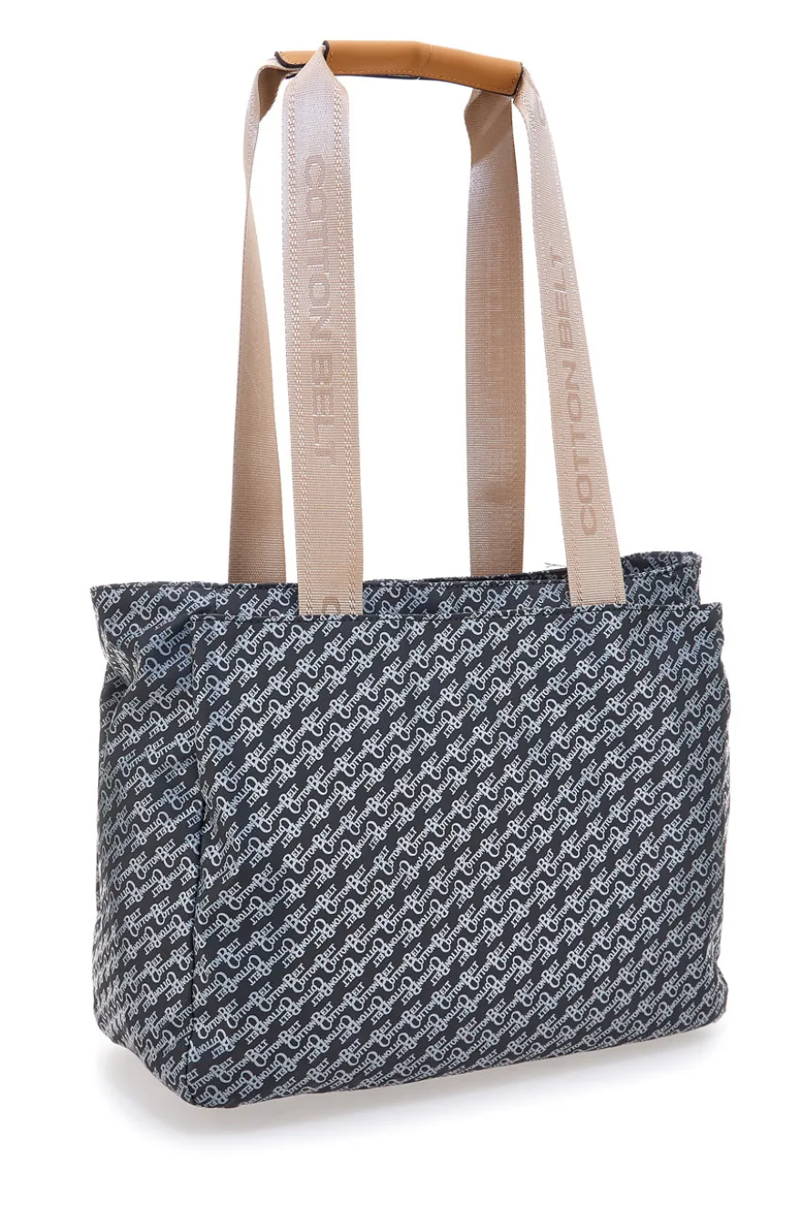 Schwarze Tasche mit Monogramm-Print und Stoffgriffen Cotton Belt K19038B001