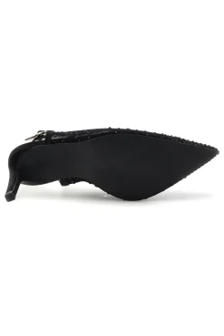 Schwarze Tüll Slingback Pumps mit Strasssteinen First Lady P656