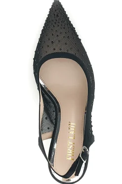 Schwarze Tüll Slingback Pumps mit Strasssteinen First Lady P656