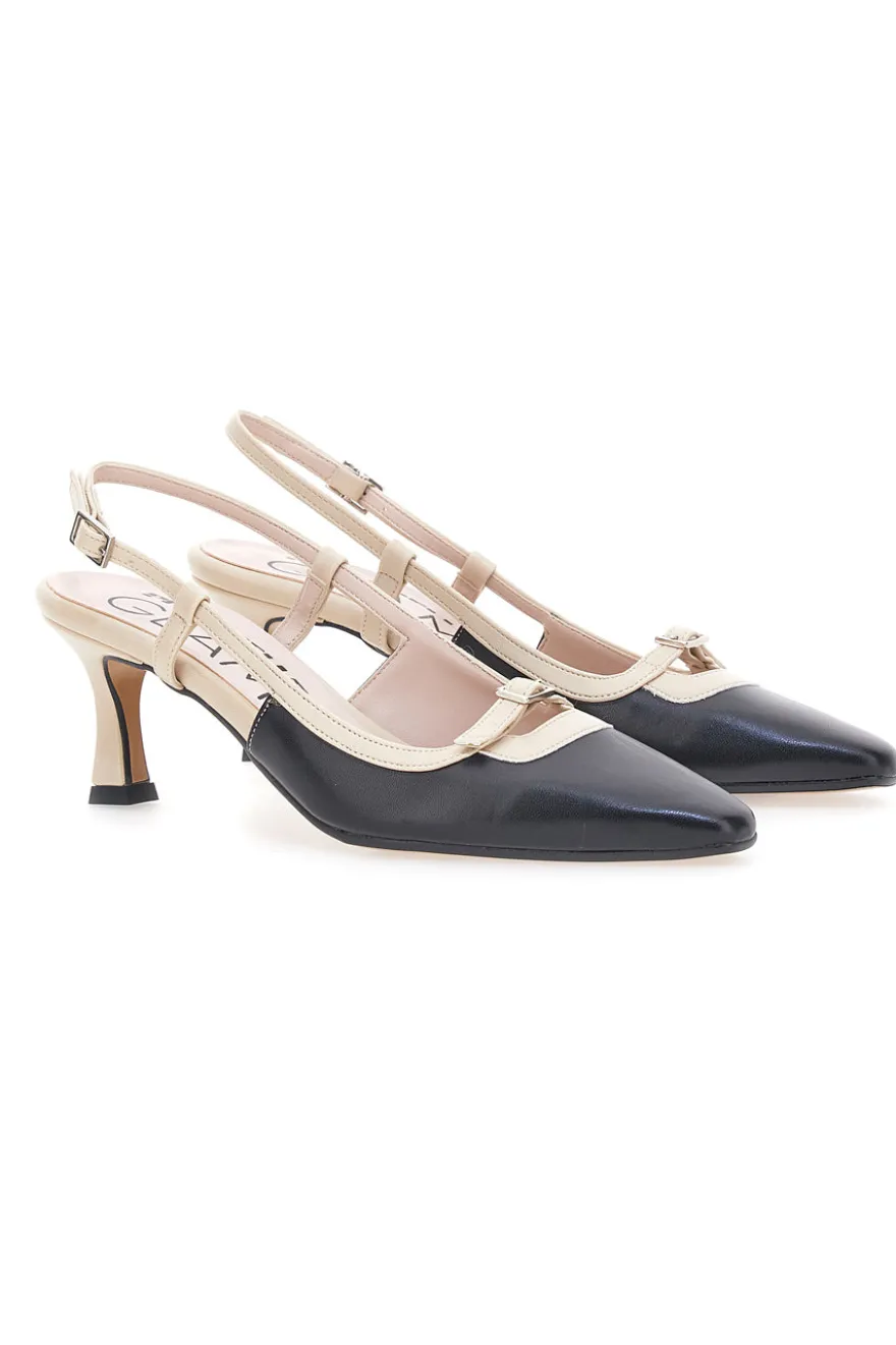Schwarze und beige Pumps mit Slingback-Riemen PITTARELLO GLAM 2246