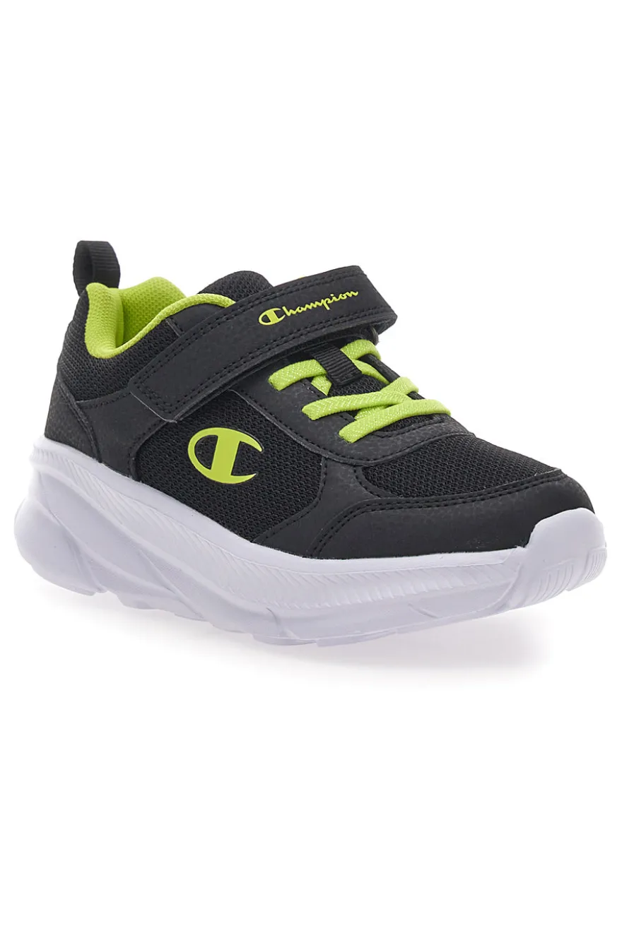 Schwarze und gelbe Sneakers mit Klettverschluss und elastischen Schnürsenkeln CHAMPION HRO B PS Low Cut Schuh