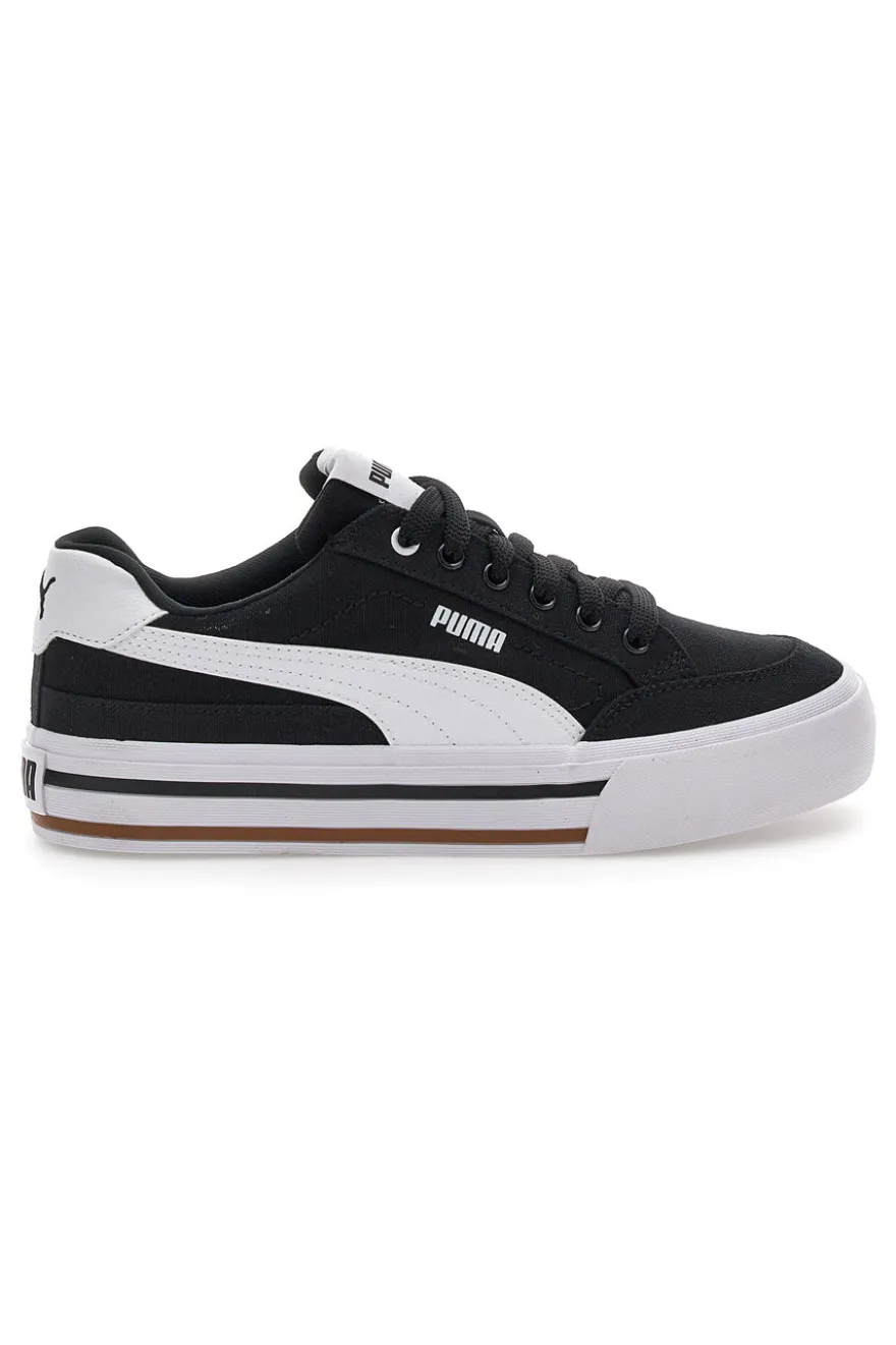 Schwarze und weiße Segeltuchsneaker Puma Court Classic Vulc Fs Jr