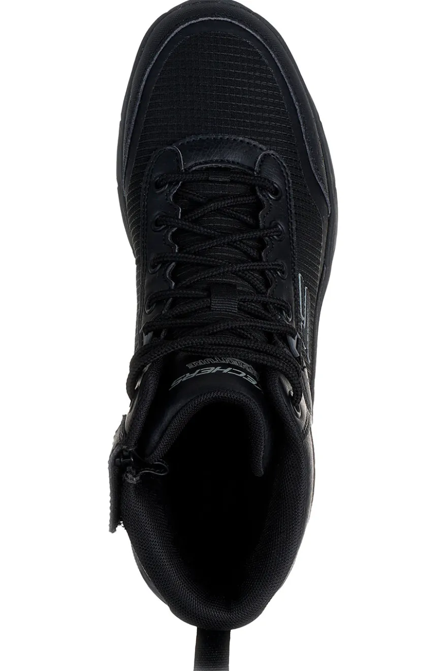 Schwarze, wasserabweisende Stiefel mit Skechers Hillcrest 2.0 Woodrock Peak Memory Foam