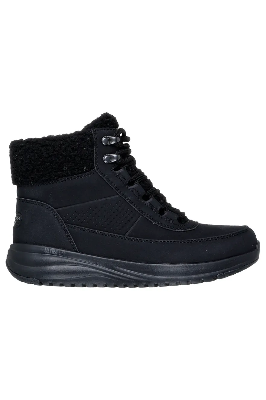 Schwarze wasserdichte Anfibi mit Innenfutter aus Pelz Skechers ON-THE-GO STELLAR ALPINE ADVENTURE
