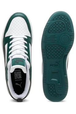 Schwarze, weiße und grüne Puma Rebound V6 Low-Sneaker
