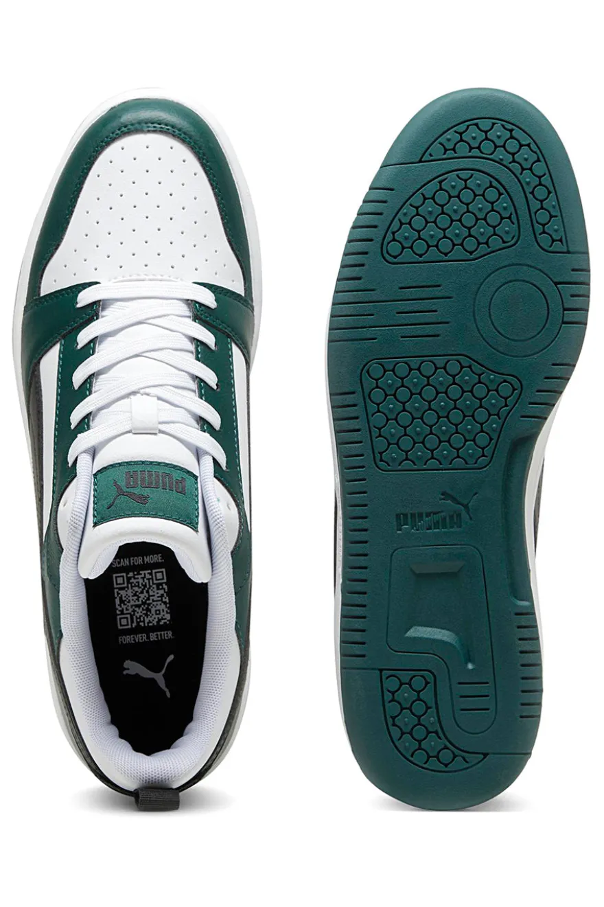 Schwarze, weiße und grüne Puma Rebound V6 Low-Sneaker