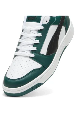 Schwarze, weiße und grüne Puma Rebound V6 Low-Sneaker