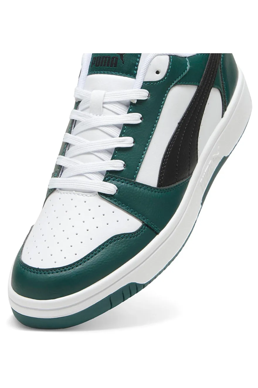 Schwarze, weiße und grüne Puma Rebound V6 Low-Sneaker