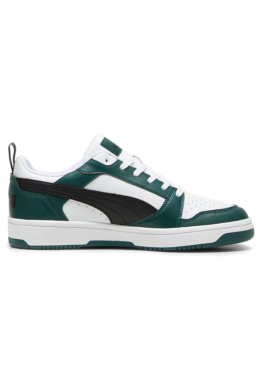 Schwarze, weiße und grüne Puma Rebound V6 Low-Sneaker