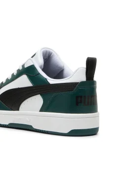 Schwarze, weiße und grüne Puma Rebound V6 Low-Sneaker