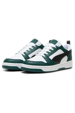 Schwarze, weiße und grüne Puma Rebound V6 Low-Sneaker