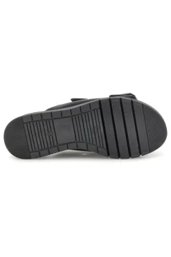 Schwarzer Slipper mit doppeltem Riemen und Schnallen Prima riga V113