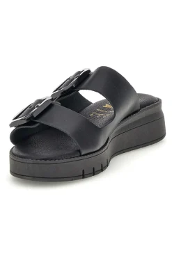 Schwarzer Slipper mit doppeltem Riemen und Schnallen Prima riga V113