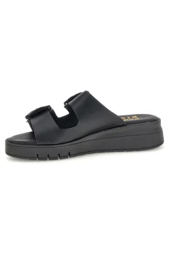 Schwarzer Slipper mit doppeltem Riemen und Schnallen Prima riga V113
