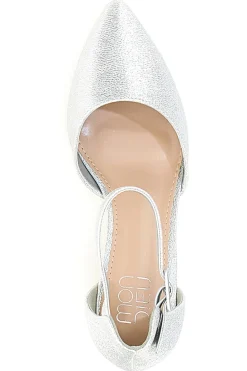 Silberne Pumps mit spitzer Spitze, Fesselriemchen und mittlerem Absatz MON DIEU 8257482838