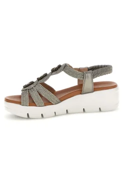 Silberne Sandalen mit dekorativen Applikationen und Keil The first active 24001B