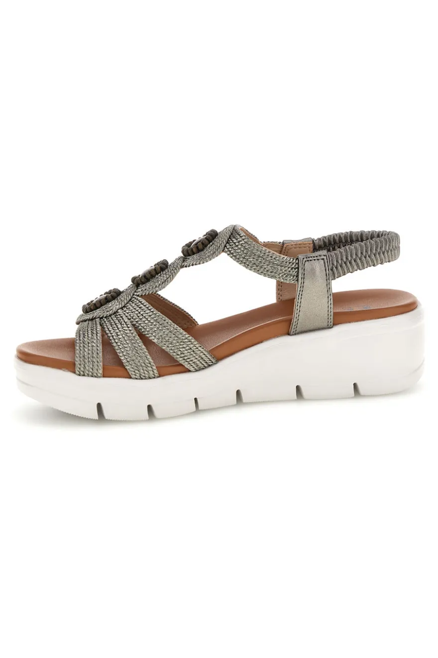 Silberne Sandalen mit dekorativen Applikationen und Keil The first active 24001B