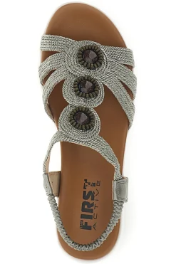 Silberne Sandalen mit dekorativen Applikationen und Keil The first active 24001B